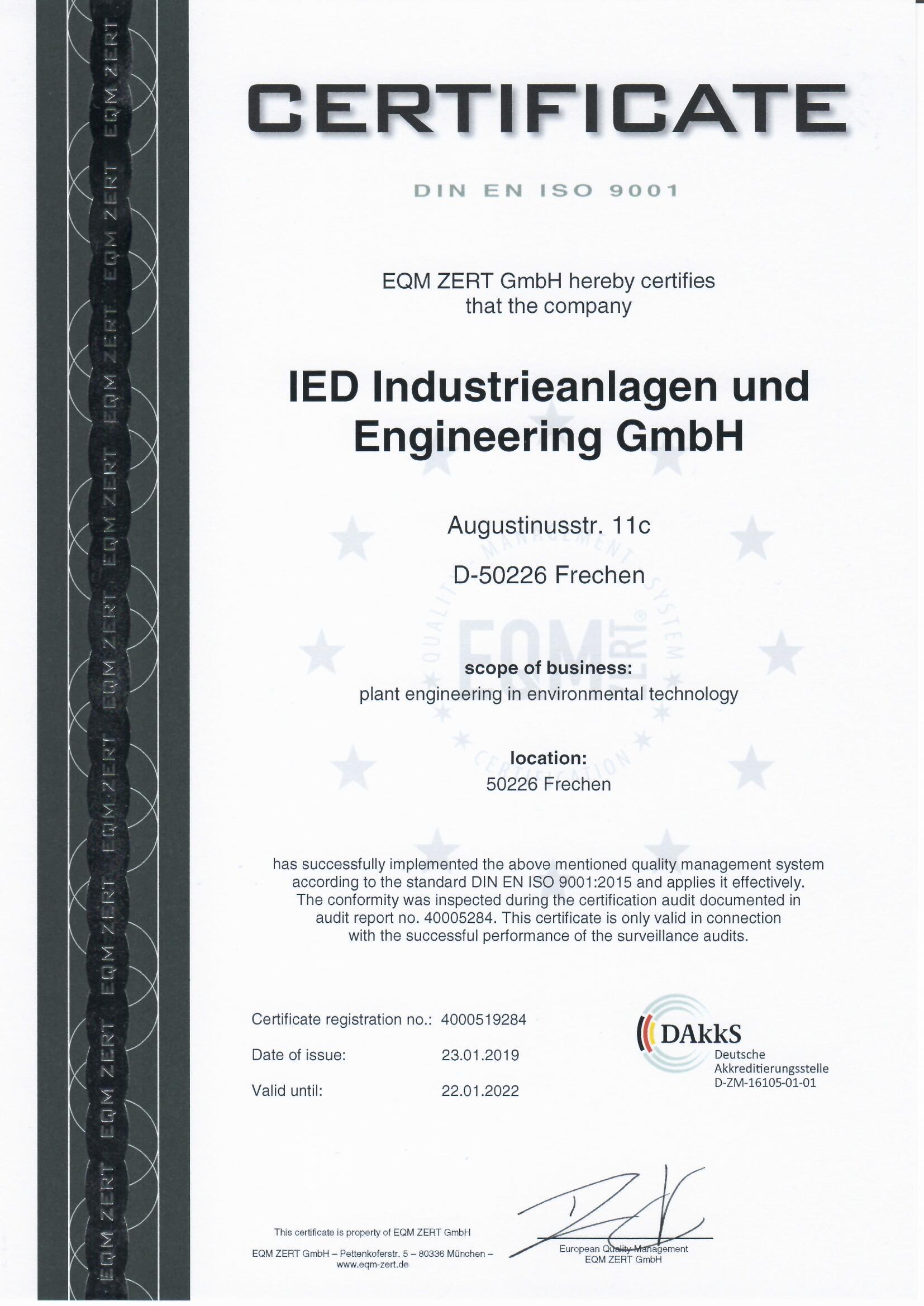 Certificate EN 180 9001